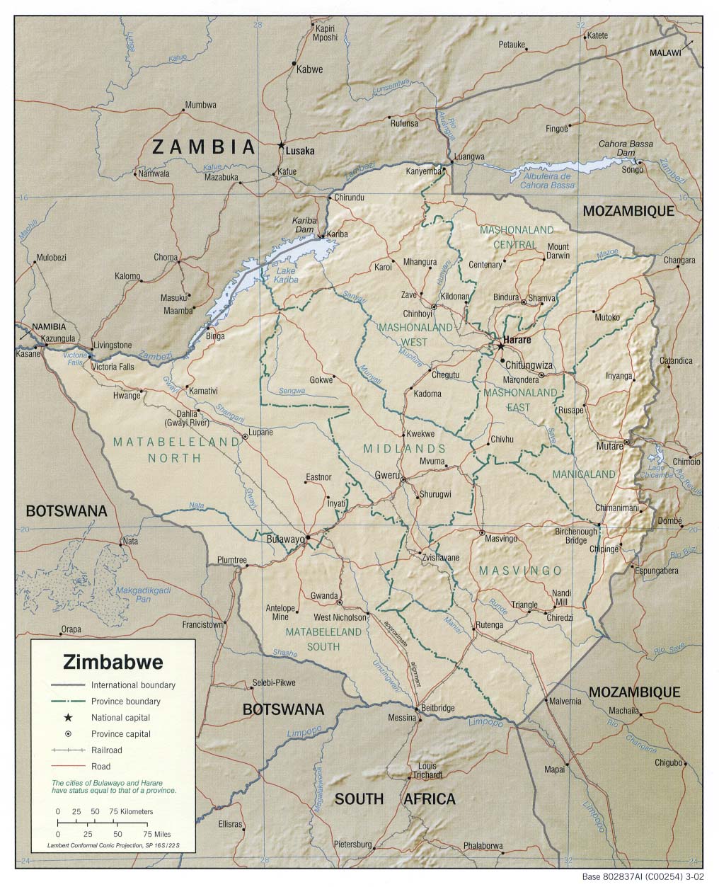 kaart van zimbabwe